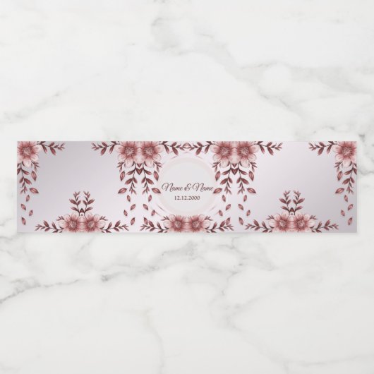 Roze Bloem Waterfles Label Waterfles Etiket (Enkel label)