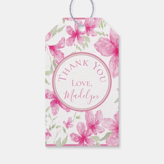 Roze Bloem | Waterverf Azalea | Afstuderen Cadeaulabel (Achterkant)