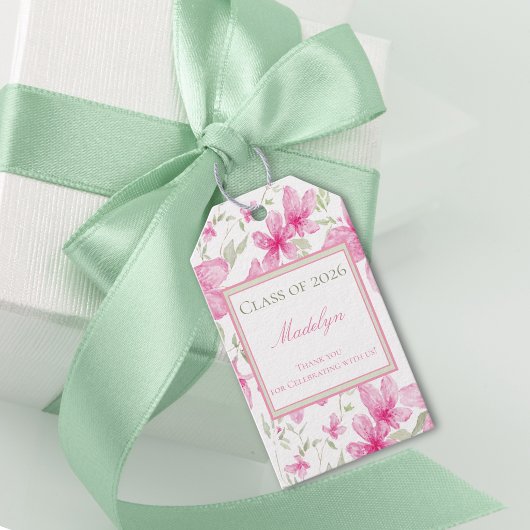 Roze Bloem | Waterverf Azalea | Afstuderen Cadeaulabel