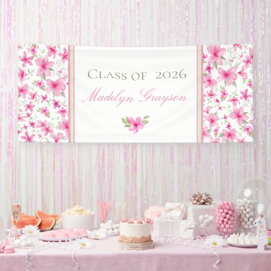 Roze Bloem | Waterverf Azalea | Afstuderen Spandoek (Feest)