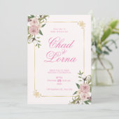 Roze Bloem Waterverf Bruiloft Uitnodiging Kaart (Staand voorkant)