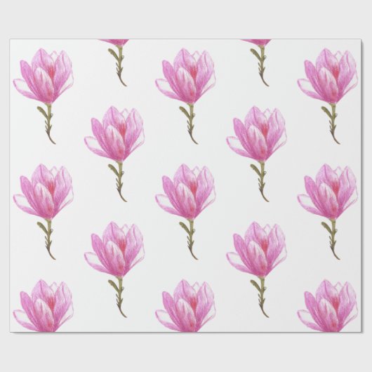 Roze Bloem Waterverf Drawing Wrapping Papier (Vlak)