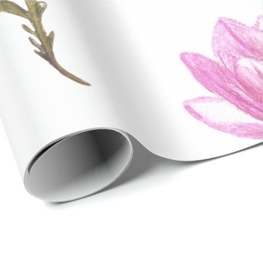 Roze Bloem Waterverf Drawing Wrapping Papier (Rol Hoek)