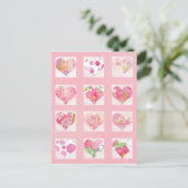 Roze Bloem Waterverf Harten Collage Rozen Cat Briefkaart (Staand voorkant)