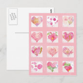 Roze Bloem Waterverf Harten Collage Rozen Cat Briefkaart (Voorkant / Achterkant)