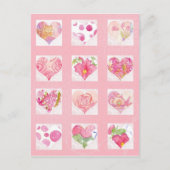 Roze Bloem Waterverf Harten Collage Rozen Cat Briefkaart (Voorkant)