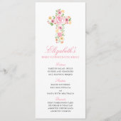 Roze Bloem Waterverf Kruis Eerste Communie Menu (Voorkant)