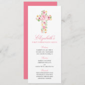 Roze Bloem Waterverf Kruis Eerste Communie Menu (Voorkant / Achterkant)