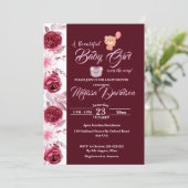 Roze Bloem Waterverf Meisje Baby Shower Kaart (Staand voorkant)