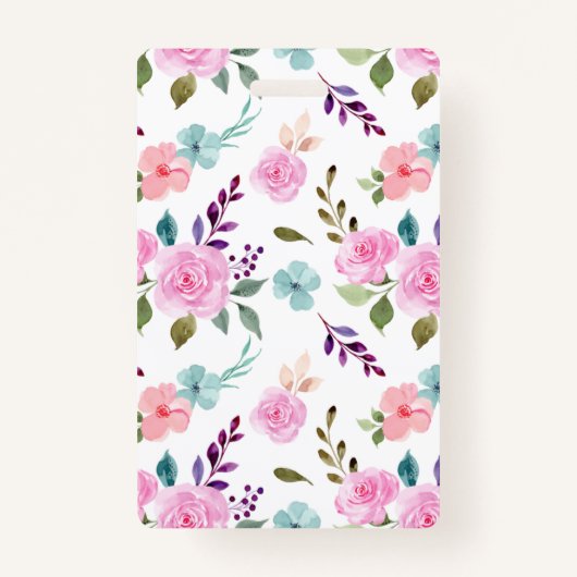 Roze bloem waterverf naadloos badge (Voorkant)