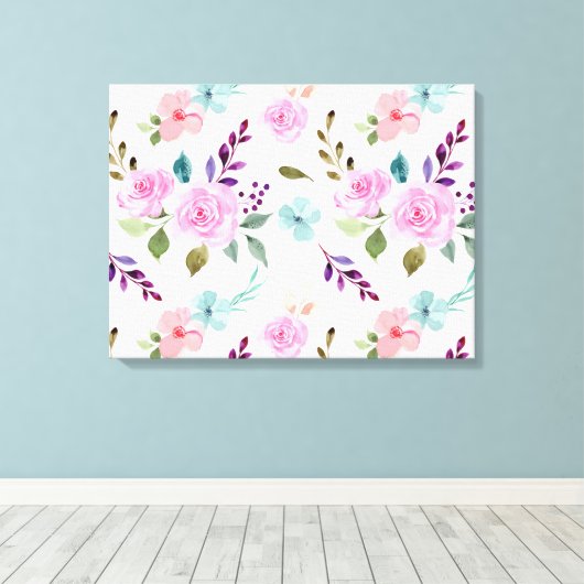 Roze bloem waterverf naadloos canvas afdruk (Insitu (Houten vloer))
