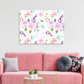 Roze bloem waterverf naadloos canvas afdruk (Insitu (Woonkamer))