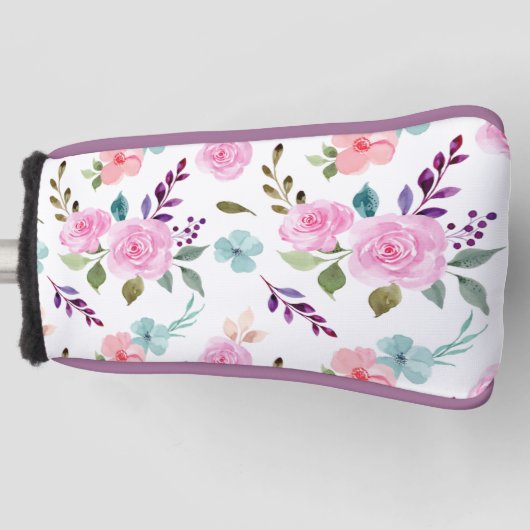 Roze bloem waterverf naadloos golfheadcover (Voorkant)