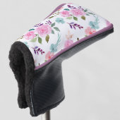 Roze bloem waterverf naadloos golfheadcover (3/4 voorkant)