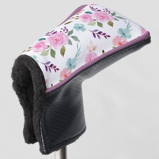 Roze bloem waterverf naadloos golfheadcover (3/4 voorkant)