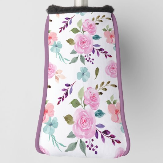 Roze bloem waterverf naadloos golfheadcover (Draai 90)