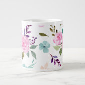 Roze bloem waterverf naadloos grote koffiekop (Voorkant)