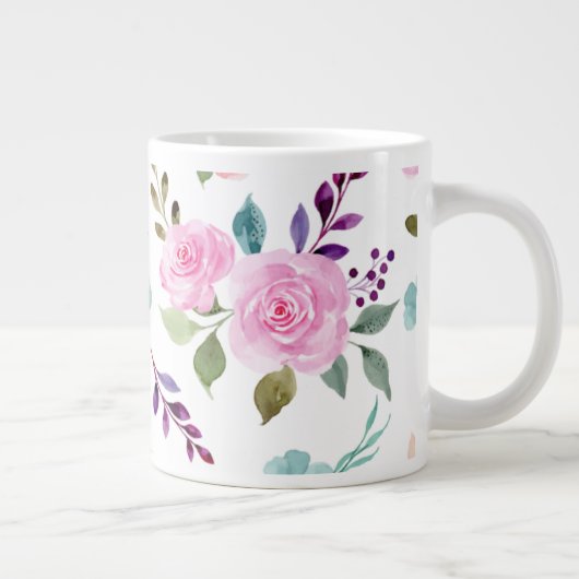 Roze bloem waterverf naadloos grote koffiekop (Rechts)