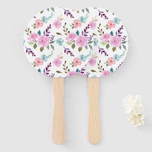 Roze bloem waterverf naadloos handwaaier (Voorkant en achterkant)