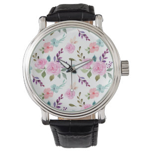Roze bloem waterverf naadloos horloge