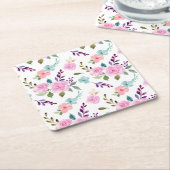 Roze bloem waterverf naadloos kartonnen onderzetters (Schuin)