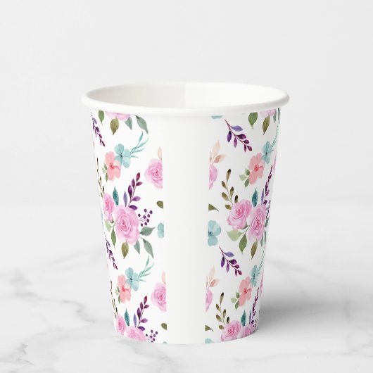 Roze bloem waterverf naadloos papieren bekers (Links)