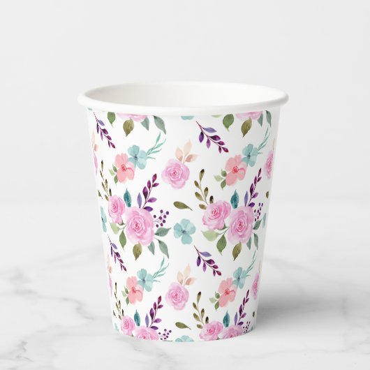 Roze bloem waterverf naadloos papieren bekers (Voorkant)