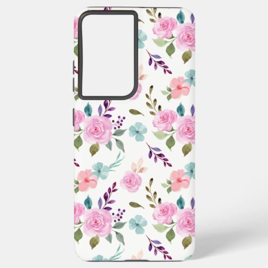 Roze bloem waterverf naadloos samsung galaxy hoesje (Achterkant)