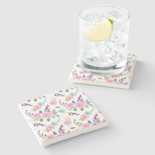 Roze bloem waterverf naadloos stenen onderzetter