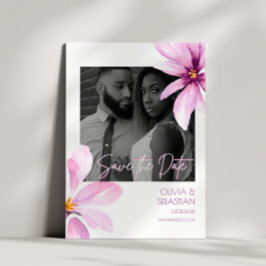 Roze Bloem Waterverf Zwart wit Foto Bruiloft Save The Date