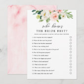 Roze Bloem Wie Kent De Bruid Spel Printbaar Kaart (Voorkant / Achterkant)