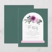 Roze bloem wit boog bladgroen informatiekaartje (Voorkant / Achterkant)