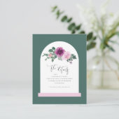 Roze bloem wit boog bladgroen informatiekaartje (Staand voorkant)