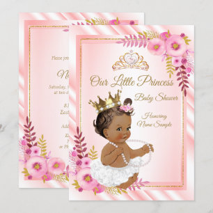 Roze Bloem Wit Prinses Babyshower Etnisch Kaart
