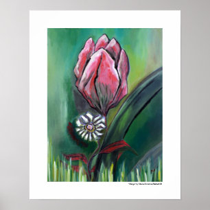 Roze Bloem Witte Madelief Schilderij Huis Decorati Poster
