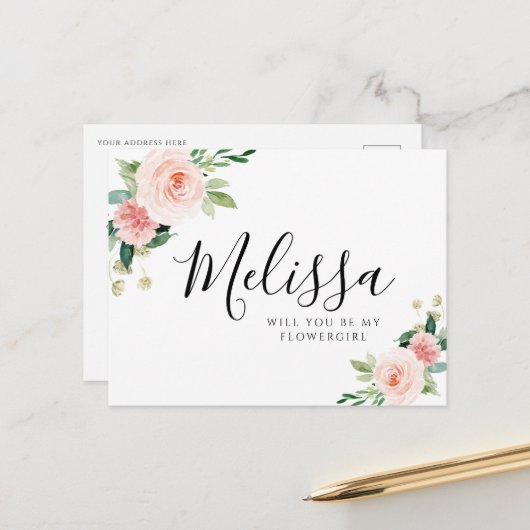 roze bloem zal je een blote meisjeskaart zijn briefkaart (Voorkant / Achterkant in situ)