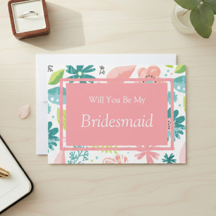 Roze Bloem Zal Je Mijn Bruidsmeisje Zijn Voorstel Kaart