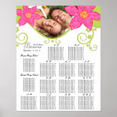 Roze Bloem Zitplaatskaart Tafel Nummer Alfabetisch Poster (Voorkant)