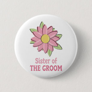 Roze bloem zuster ronde button 5,7 cm