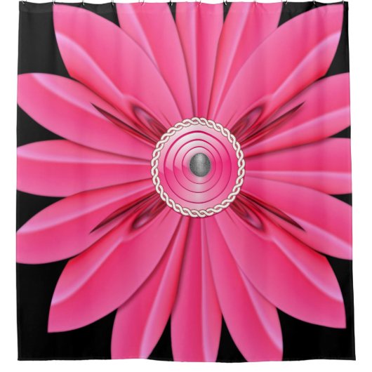 roze bloem zwart douchergordijn douchegordijn (Voorkant)