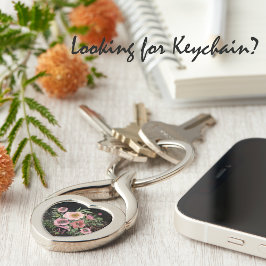 Roze Bloem Zwart Sleutelhanger