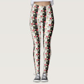 Roze bloem zwart & wit Gestreept Leggings (Voorkant)