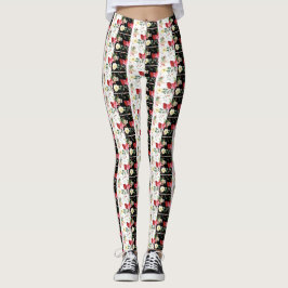 Roze bloem zwart & wit Gestreept Leggings
