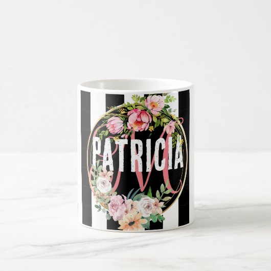 roze bloem zwart-wit Stripesonogram Koffiemok (Center)