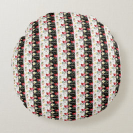 Roze bloem zwart/wit verticale strepen rond kussen