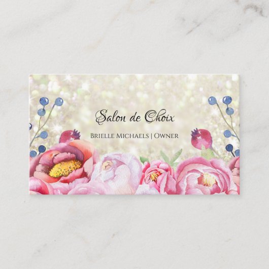 Roze Bloem Zwarte Salon Visitekaartje (Voorkant)