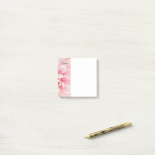 Roze Bloem & Zwarte Script naam, vs 2 Post-it® Notes (Op bureau)