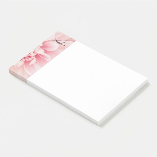 Roze Bloem & Zwarte Script naam, vs 2 Post-it® Notes (Schuin)