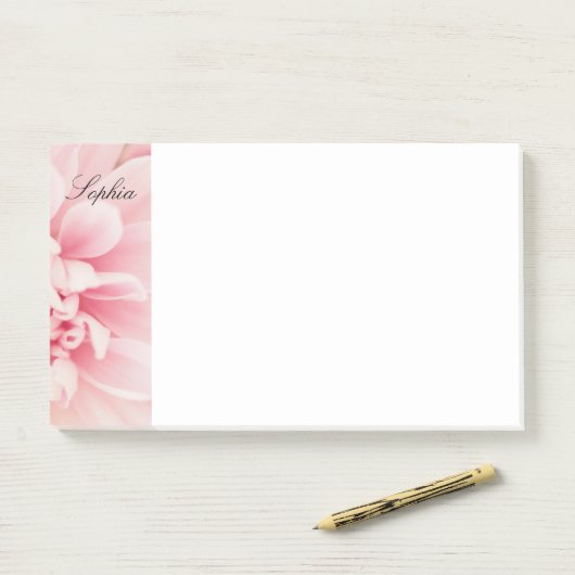 Roze Bloem & Zwarte Script naam, vs 2 Post-it® Notes (Op bureau)