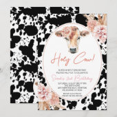 Roze Bloem Zwarte Witte Koe Print Verjaardag Kaart (Voorkant / Achterkant)